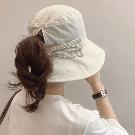 Two Way  Pony Tail Sun Hat with Bow Tie.