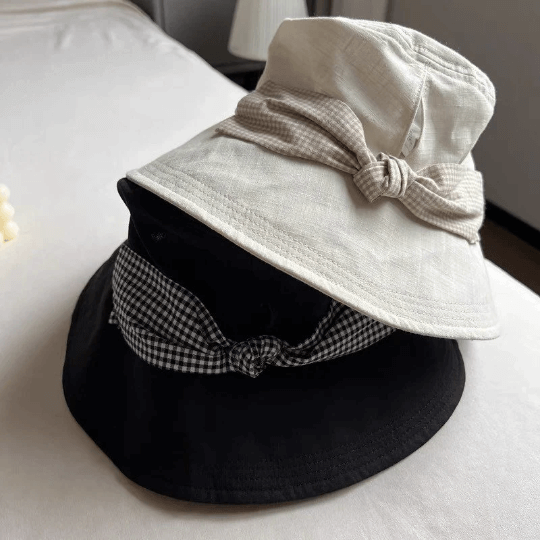 Two Way  Pony Tail Sun Hat with Bow Tie.