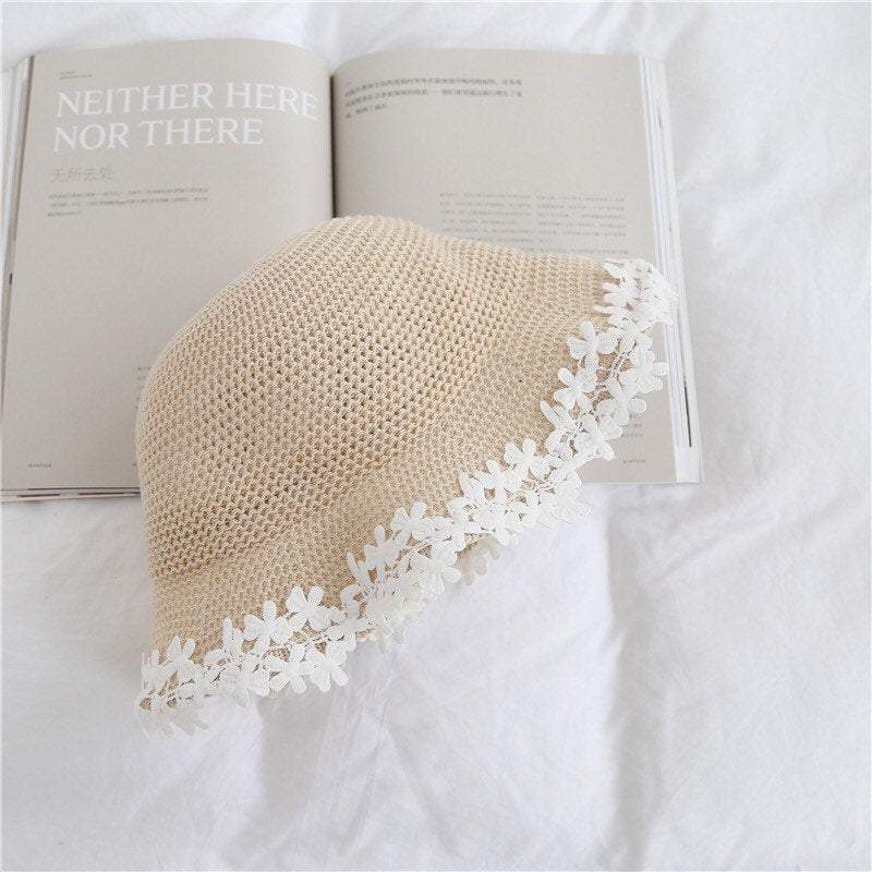 Bucket Straw Hat with Floral Lace for Women and Girls.