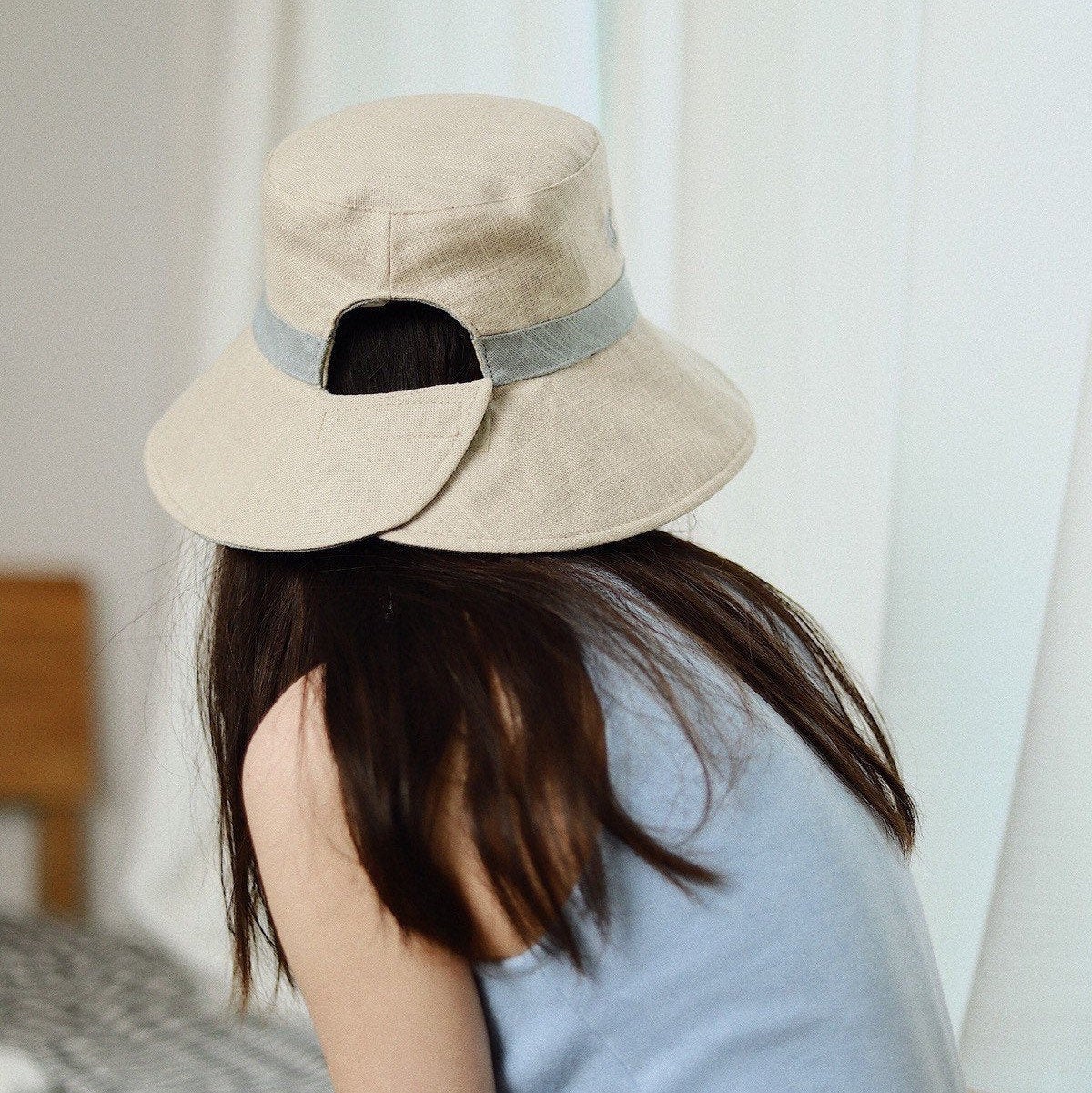 Reversible Pony Tail Sun Hat with Flower Print.