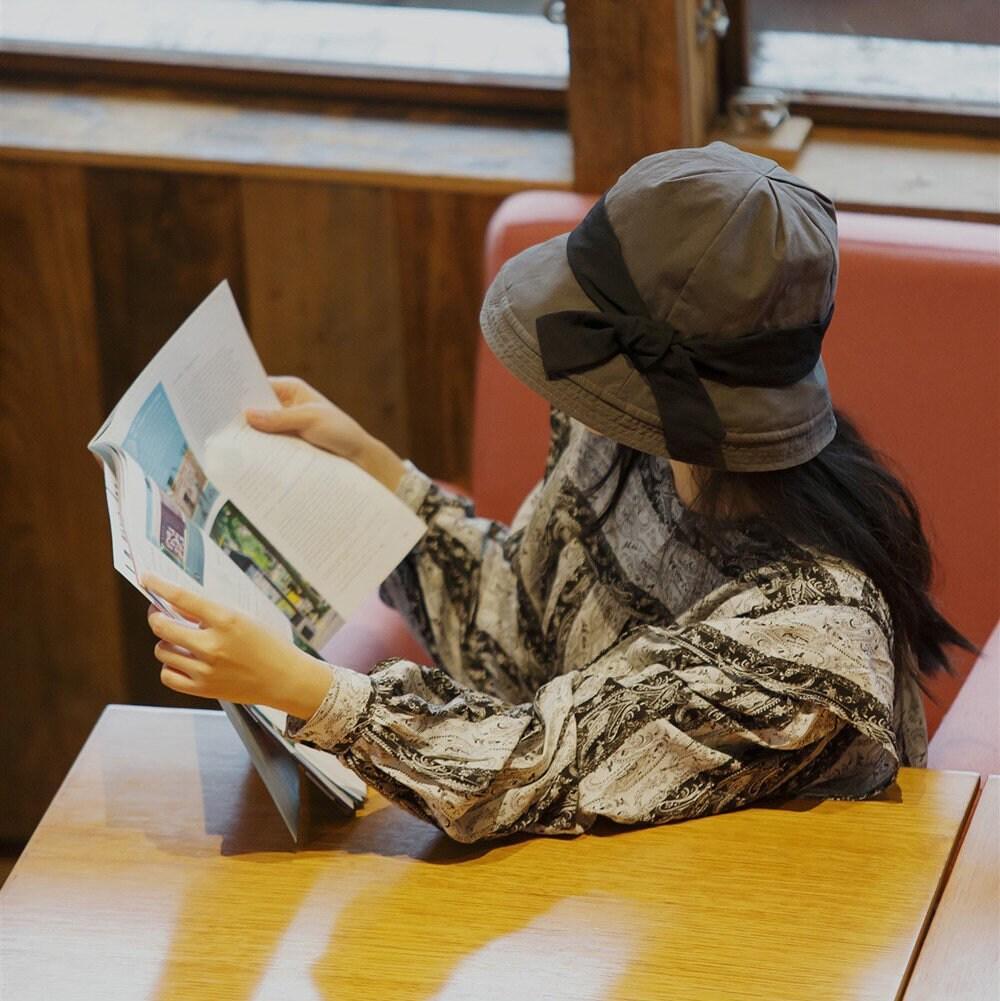 Wide Brim Bucket Hat with Bow Tie - Jovvsd