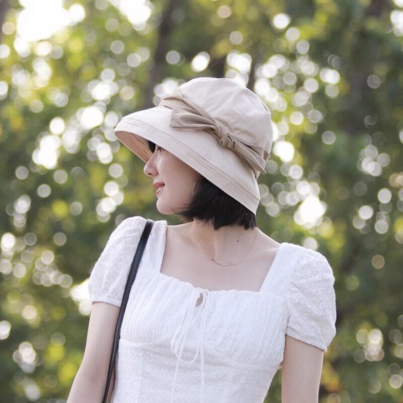 Wide Brim Bucket Hat with Bow Tie - Jovvsd