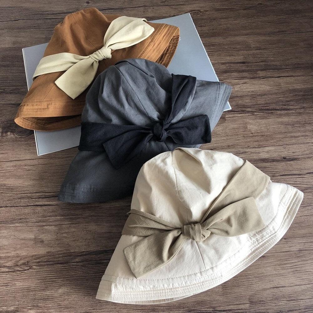Wide Brim Bucket Hat with Bow Tie - Jovvsd