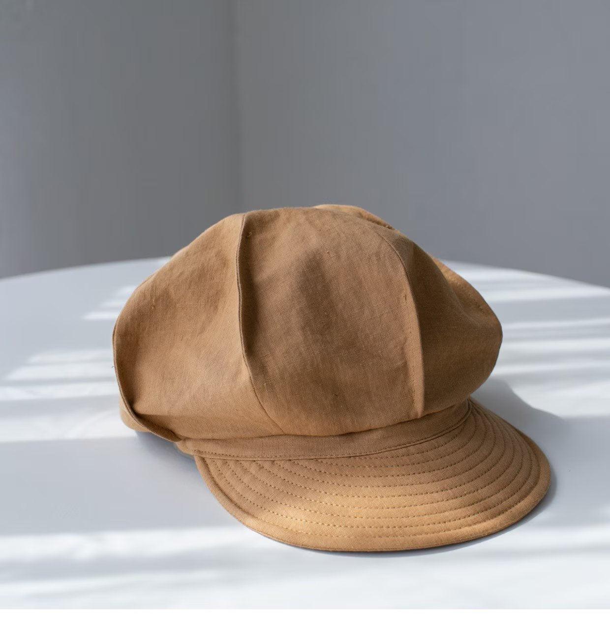 Oversize Slouchy Unisex Linen Applejack Newsboy Cap - Jovvsd