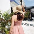 Wide Brim Straw Hat with Bow Tie for Women.