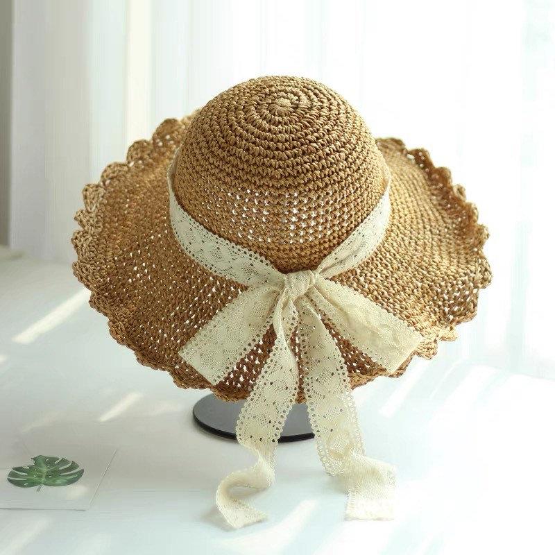 Straw Hat with Bow Tie for Women Girl.