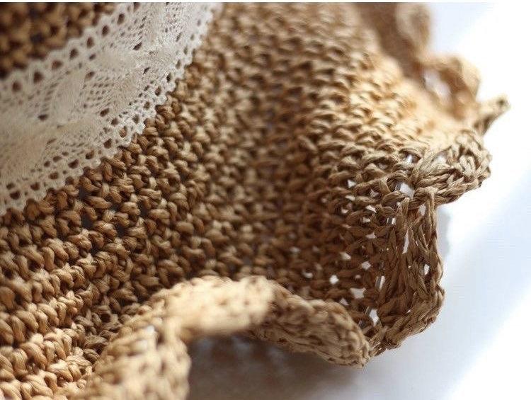 Straw Hat with Bow Tie for Women Girl.