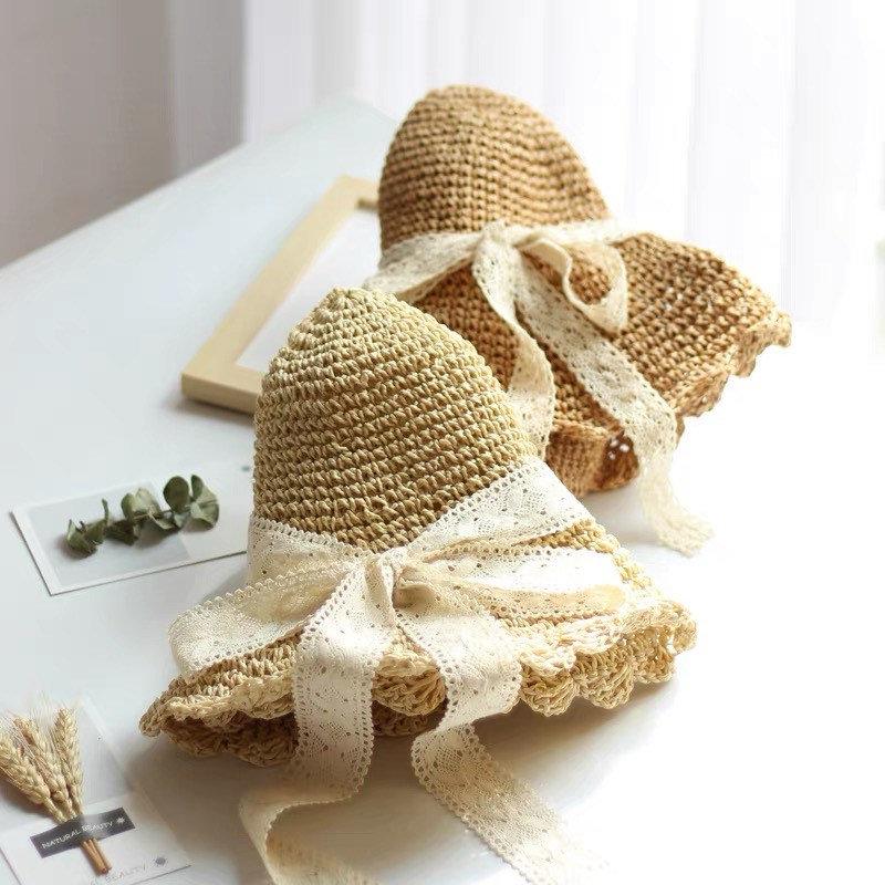 Straw Hat with Bow Tie for Women Girl.