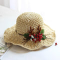 Straw Hat with Red Berries and Antler for Women/Girls.