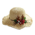 Straw Hat with Red Berries and Antler for Women/Girls.
