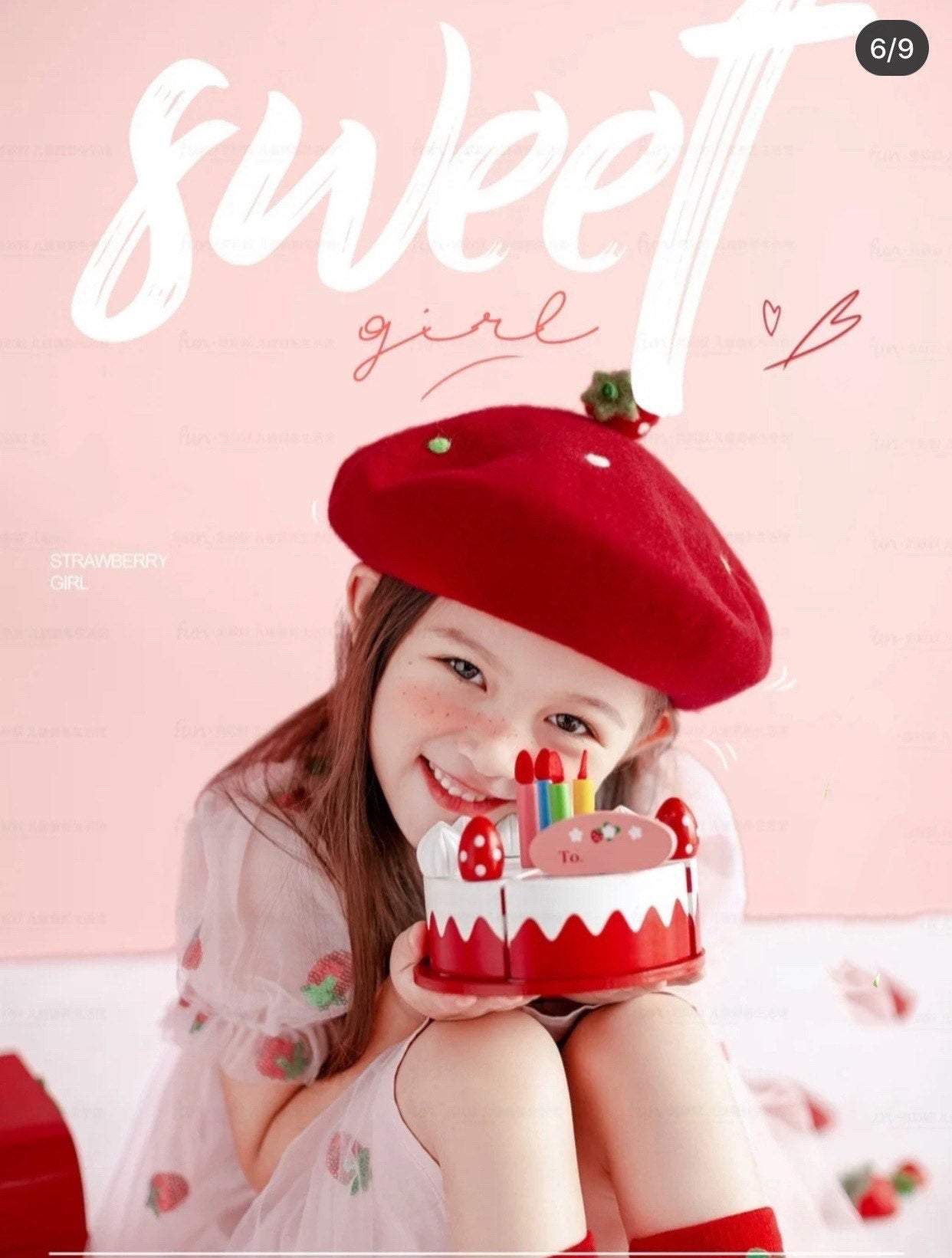 Strawberry Beret Hat for Women and Kids.