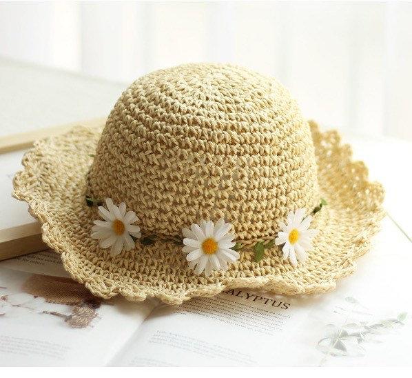 Summer Daisy Beach Straw Hat for Women and Girl.