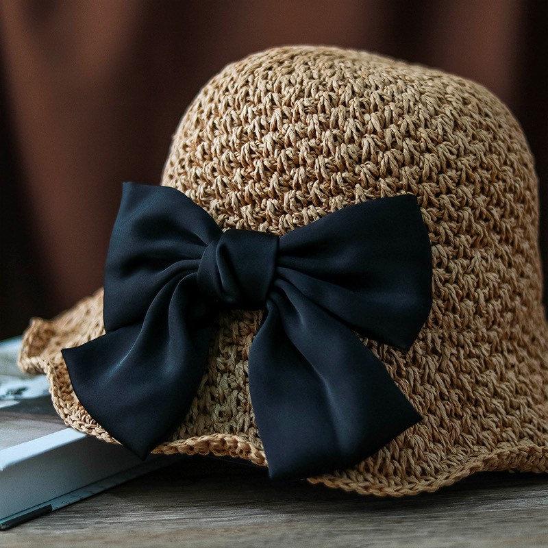 Summer Straw Beach Hat with Bow Tie for Women/Girl.